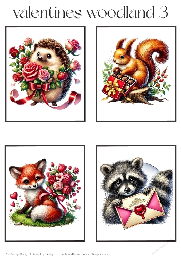 Valentines Woodland 3 - Toppers x 4 Sheet
