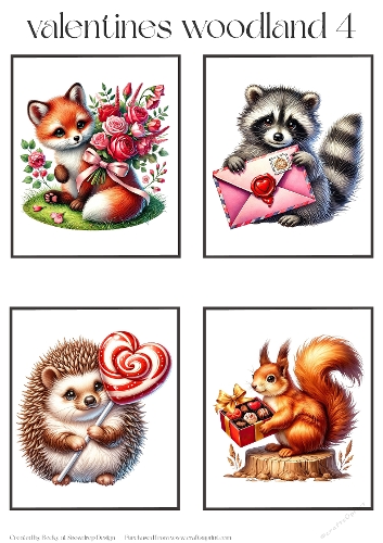 Valentines Woodland 4 - Toppers x 4 Sheet