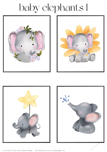 Cute Baby Elephants 1 - Toppers x 4 Sheet