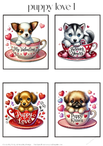 Valentines Puppy Love 1 - Toppers x 4 Sheet