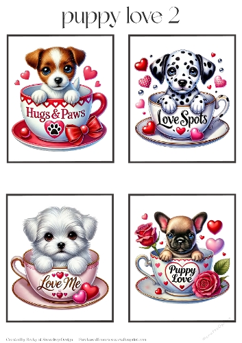 Valentines Puppy Love 2 - Toppers x 4 Sheet