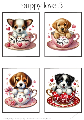 Valentines Puppy Love 3 - Toppers x 4 Sheet