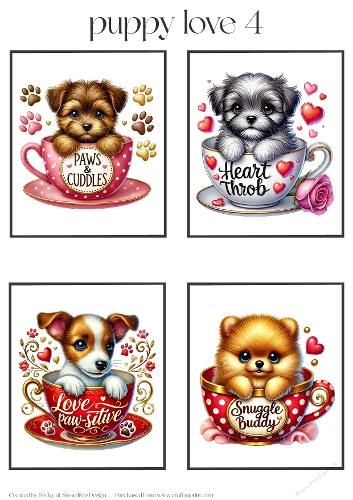 Valentines Puppy Love 4 - Toppers x 4 Sheet