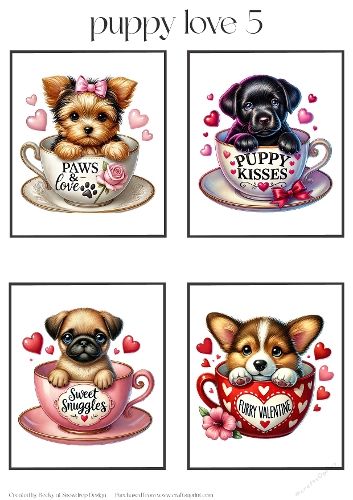 Valentines Puppy Love 5 - Toppers x 4 Sheet