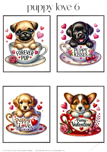 Valentines Puppy Love 6 - Toppers x 4 Sheet