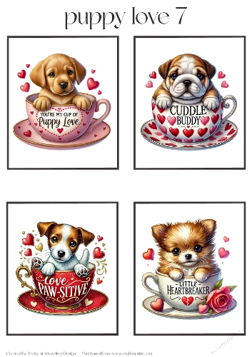 Valentines Puppy Love 7 - Toppers x 4 Sheet