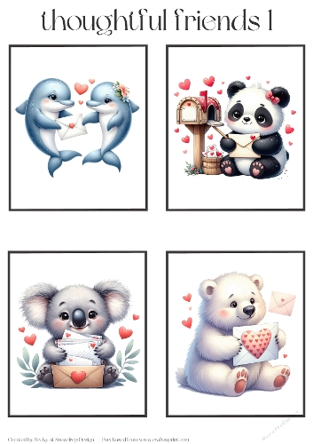 Valentines Thoughtful Animal Friends 1 - Toppers x 4 Sheet
