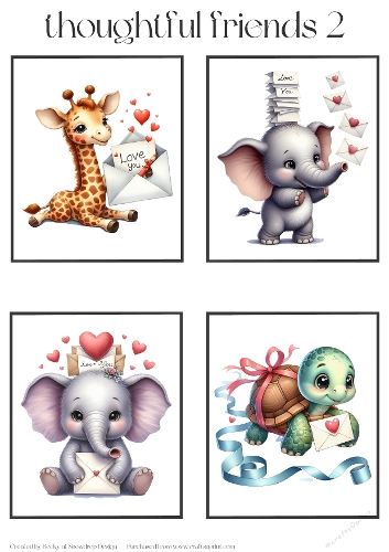 Valentines Thoughtful Animal Friends 2 - Toppers x 4 Sheet