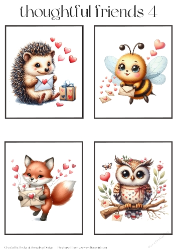 Valentines Thoughtful Animal Friends 4 - Toppers x 4 Sheet