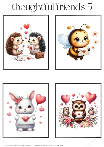 Valentines Thoughtful Animal Friends 5 - Toppers x 4 Sheet