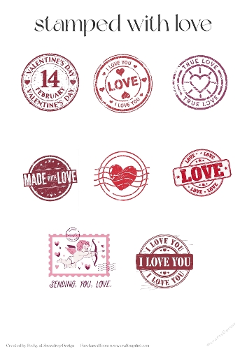 Valentines Stamped With Love - Stamps x 8 Sheet
