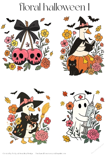 Floral Halloween 1 - Toppers x 4 Sheet