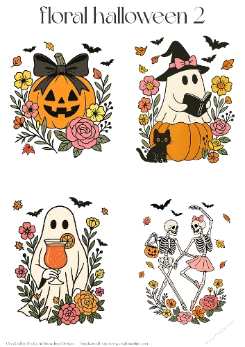 Floral Halloween 2 - Toppers x 4 Sheet