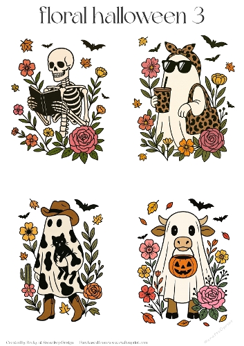 Floral Halloween 3 - Toppers x 4 Sheet