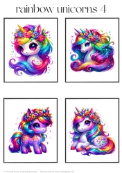 Rainbow Unicorns 4 - Toppers x 4 Sheet