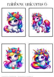 Rainbow Unicorns 6 - Toppers x 4 Sheet