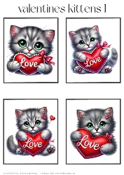 Valentines Kittens 1 - Toppers x 4 Sheet