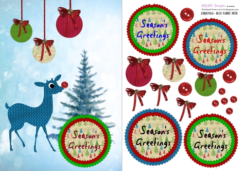 Christmas - Blue Fabric Deer