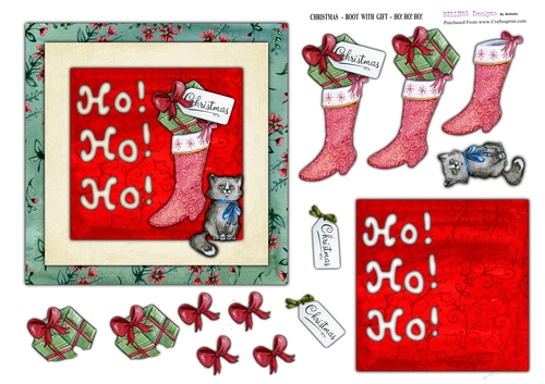 Christmas - Cat & Boot With Gift - Ho! Ho! Ho!