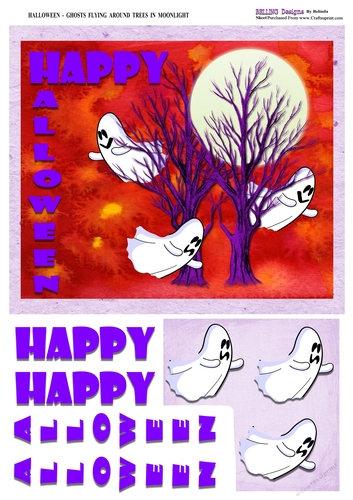 Halloween - Ghosts Flying Around Trees In Moonlight 
