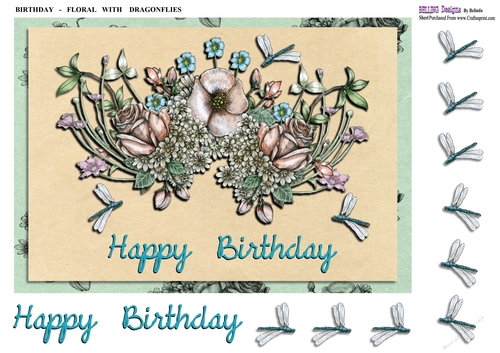Birthday - Floral with Dragonflies
