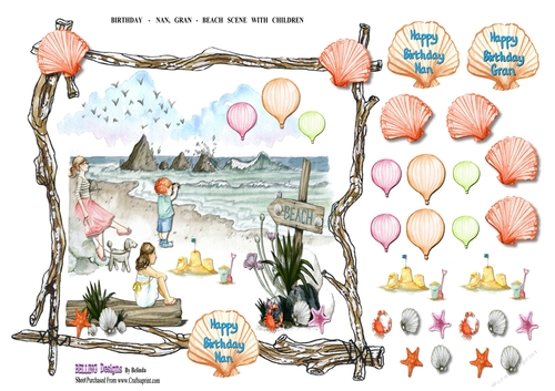 Birthday - Nan,Gran - Beach Scene With Children