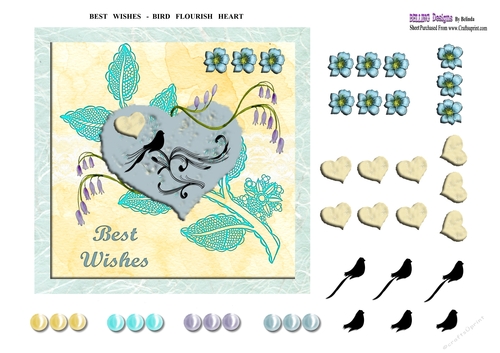 Best Wishes - Bird Flourish Heart