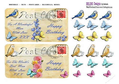 Birthday - Mum - Postcards - Bluebells, Roses