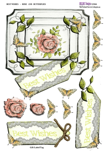 Best Wishes - Rose & Butterflies