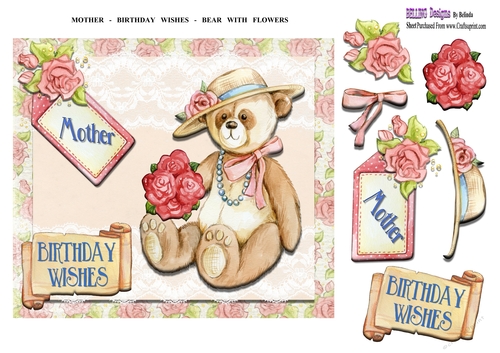 Mother - Birthday Wishes - Bear With Flowers