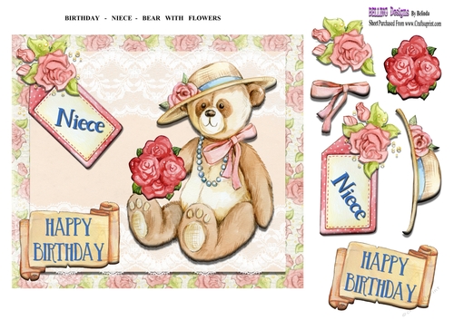 Birthday - Niece - Bear With Flowers