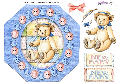 New Baby - Framed Bear - Blue