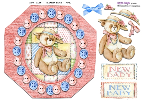 New Baby - Framed Bear - Pink