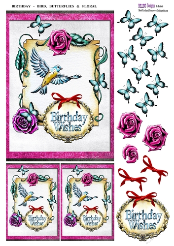 Birthday - Bird, Butterflies & Floral