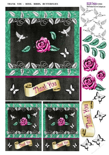 Thank You - Rose, Birds, Butterflies