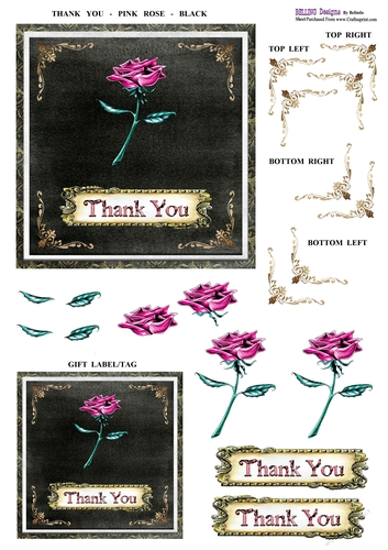 Thank You - Pink Rose - Black
