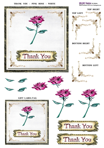 Thank You - Pink Rose - White