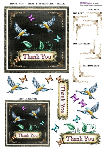 Thank You - Birds & Butterflies - Black