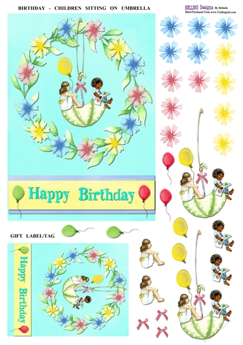 Birthday - Children Sitting On Umbrella