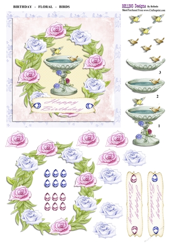 Birthday - Floral - Birds