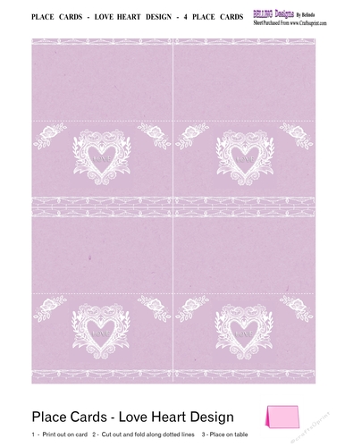 Place Cards - Love Heart Design - 4 Place Cards
