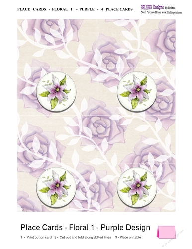 Place Cards - Floral 1 - Purple Design - 4 Place Cards