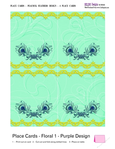 Place Cards - Peacock Feathers Design - 4 Place Cards