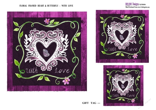 Floral Framed Heart & Butterfly - With Love