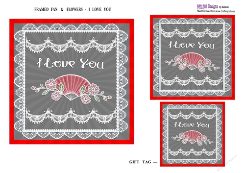 Framed Oriental Fan & Flowers - I Love You