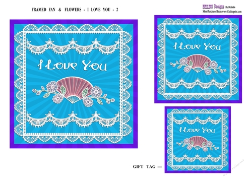 Framed Oriental Fan & Flowers - I Love You - 2