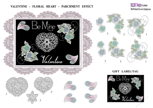 Valentine - Floral Heart - Parchment Effect