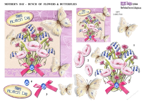 Mothers Day - Bunch Of Flowers & Butterflies