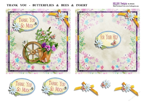 Thank You - Butterflies & Bees & Insert