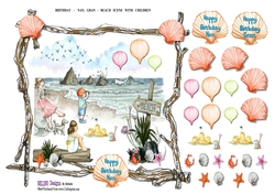 Birthday - Nan,Gran - Beach Scene With Children
